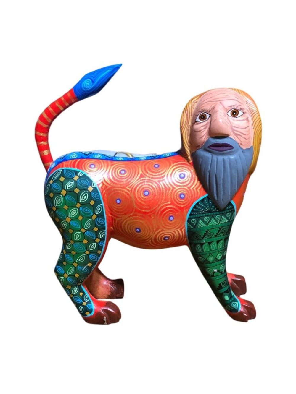 Albrijes Oaxacan Wood Carving Handcarved Nahuales Dog Man Mexican Folkart Signed